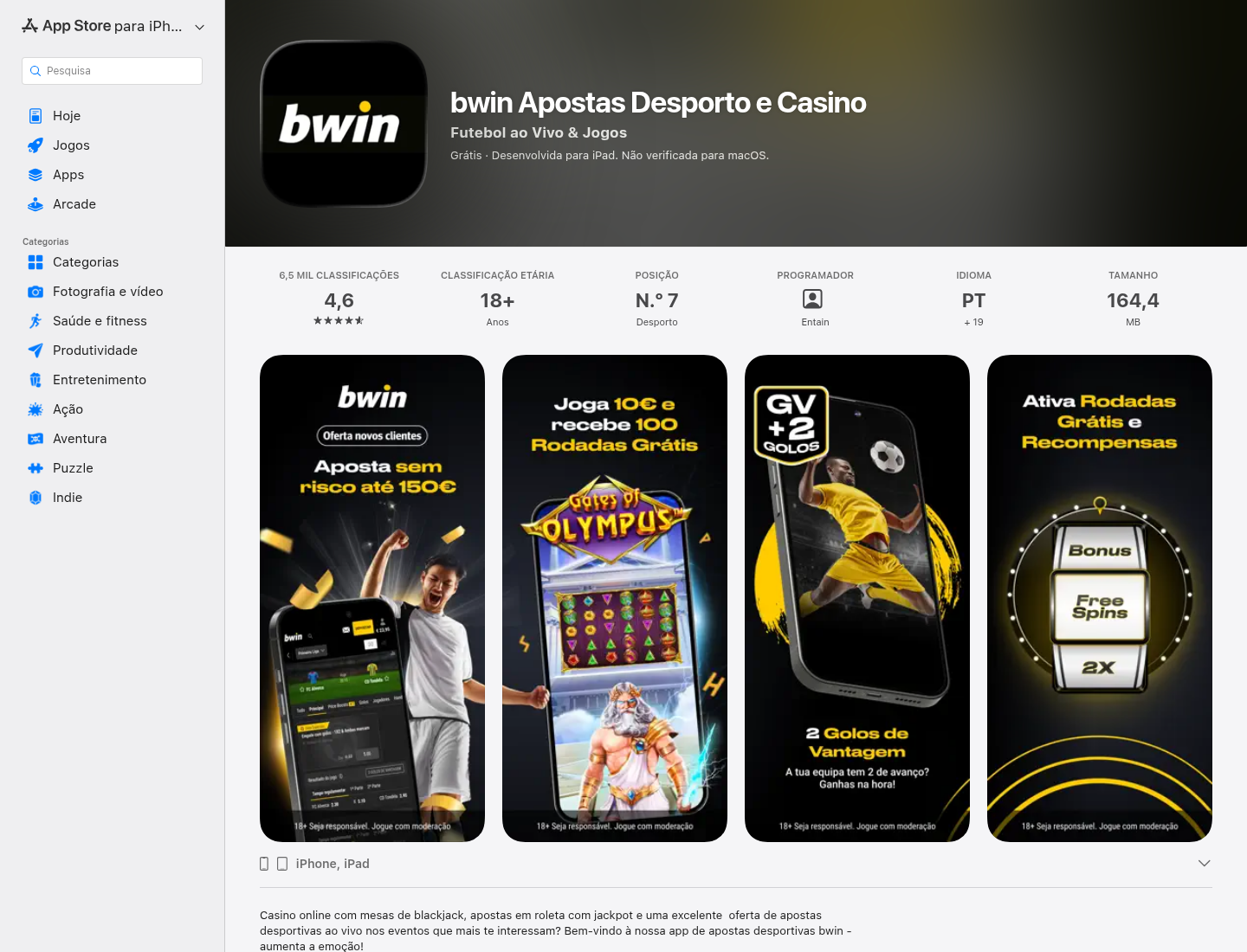 Listagem pública da aplicação de Bwin