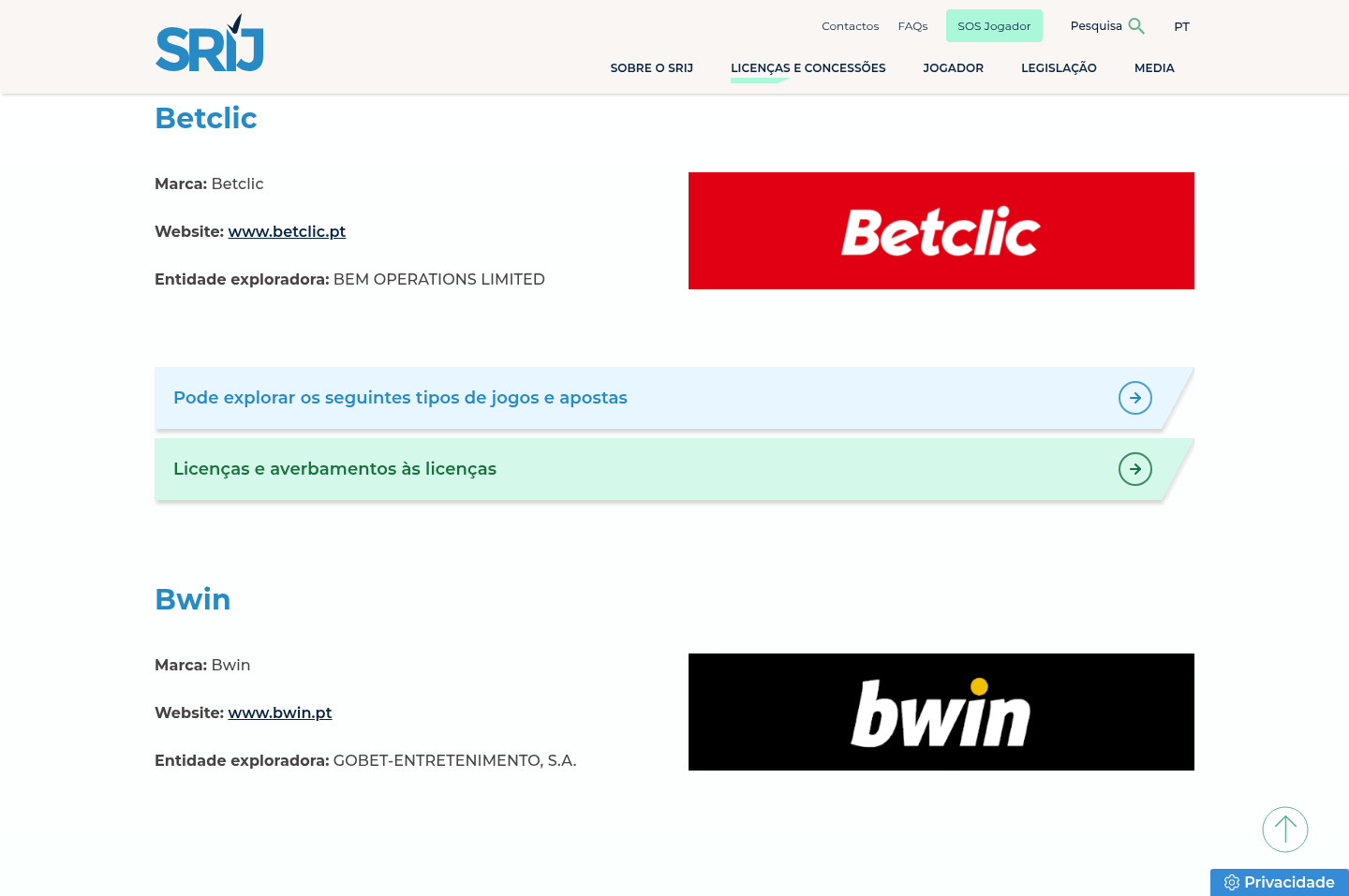 Registo SRIJ de Betclic