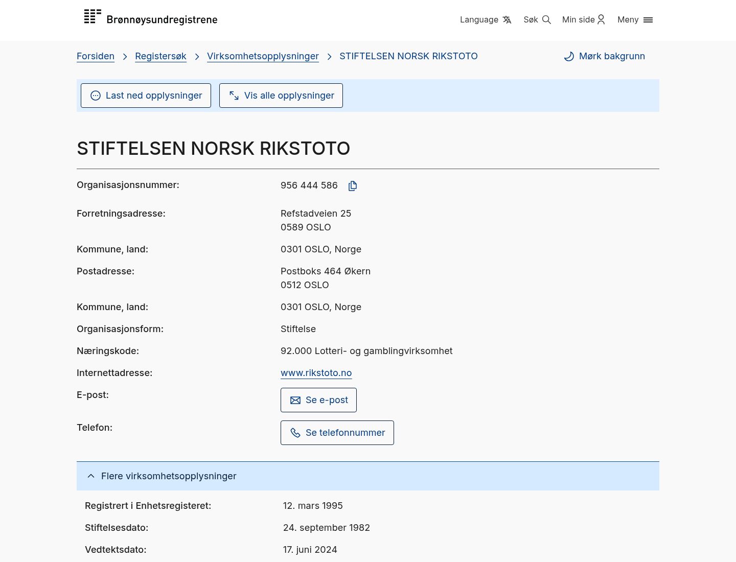 Bronnoysund register - Norsk Rikstoto